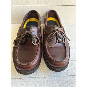 Timberland Men’s Leather Boat Shoes Brown Size 8M Moc Toe Handsewn Deck Shoes